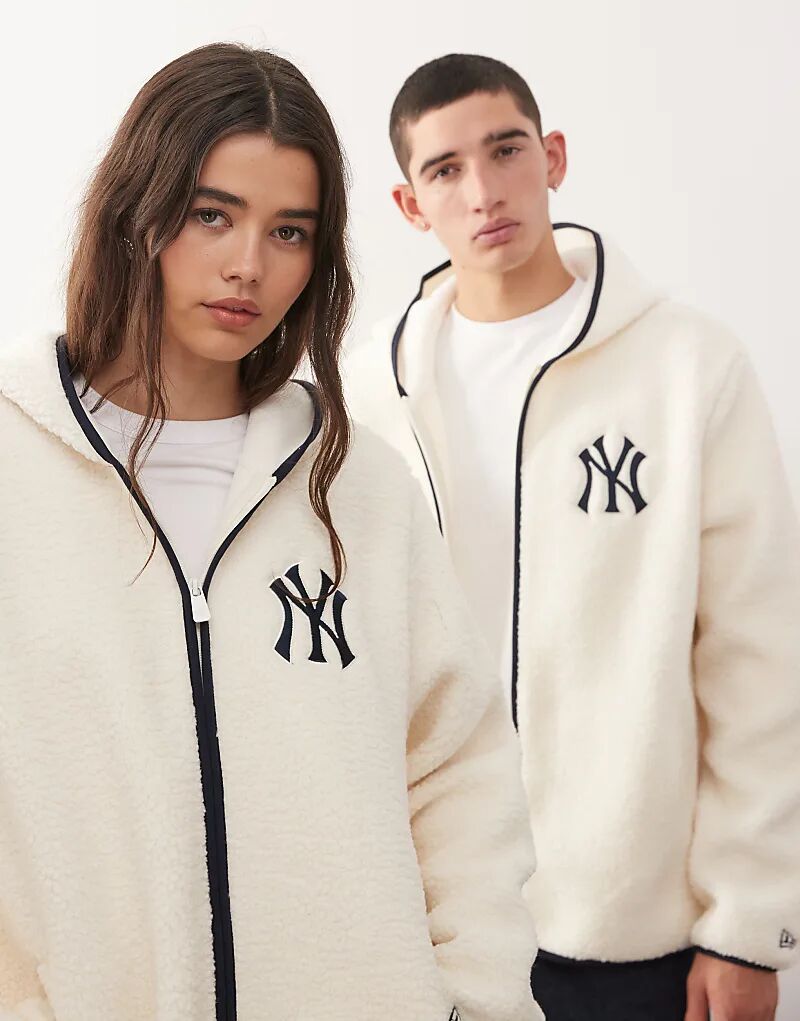 

Белая куртка с капюшоном и логотипом New Era NY Yankees из шерпы на молнии