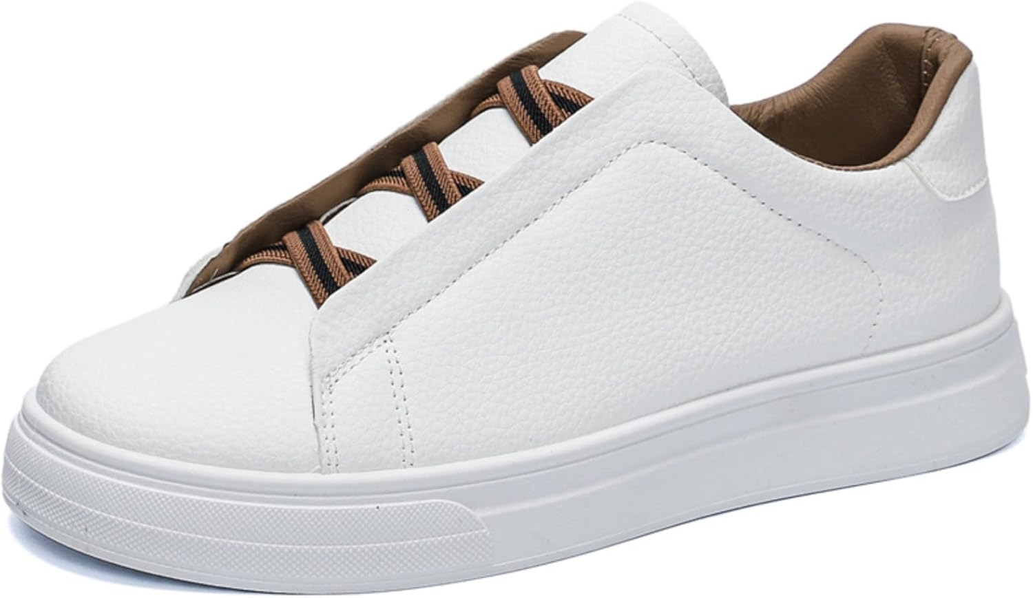 

Мужские слипоны из текстурированной кожи с широкими эластичными шнурками, резиновой подошвой на платформе и комфортной подкладкой, Модная обувь в стиле скейт для мужчин (черный, белый, темно-серый) Kelibasi