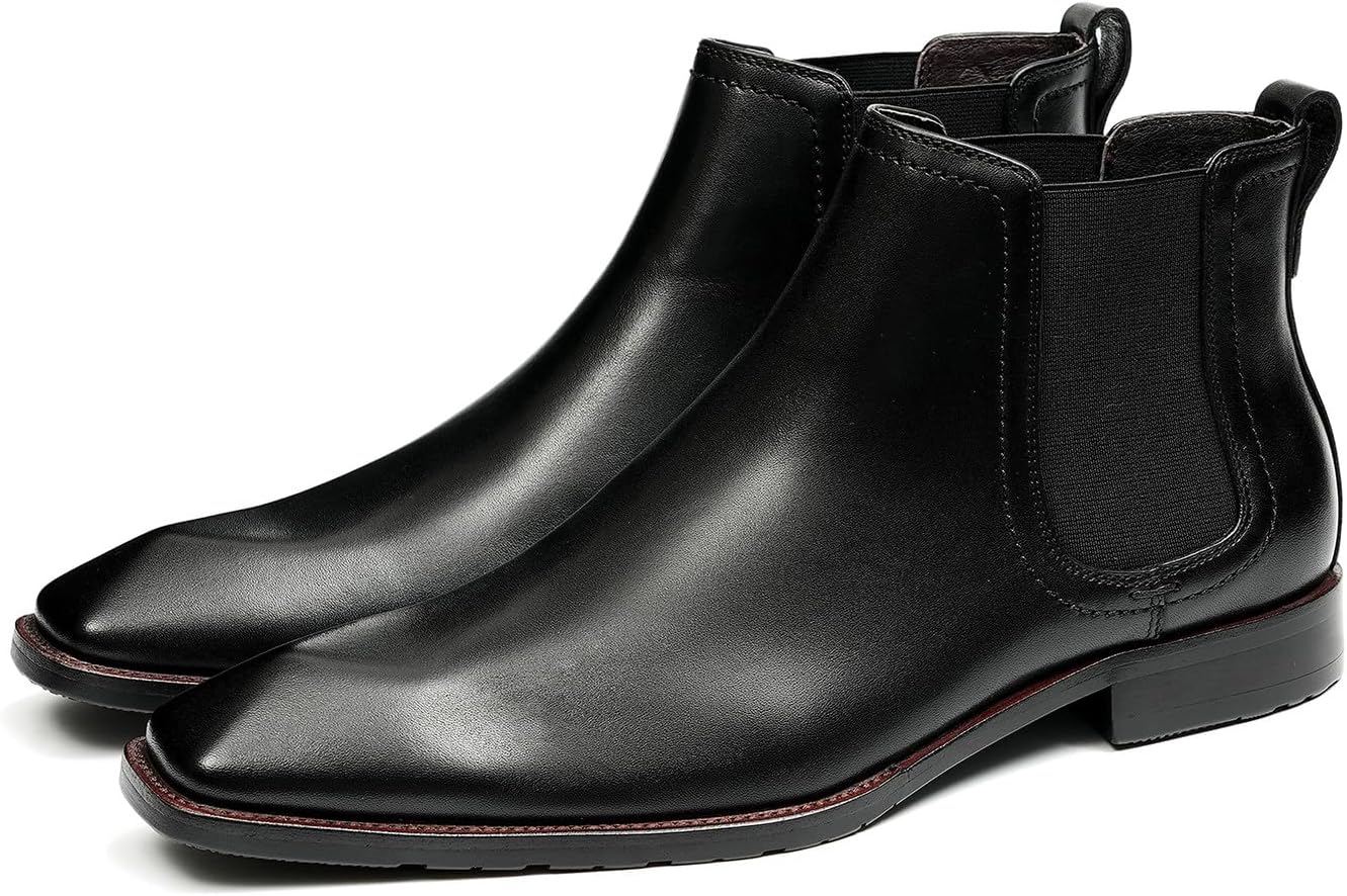 

Мужские ботинки Chelsea Santimon из натуральной кожи - туфли на липучке с эластичными вставками по бокам, заостренным носком и мягкой стелькой для деловых встреч, свадеб и стильного повседневного ношения, черный