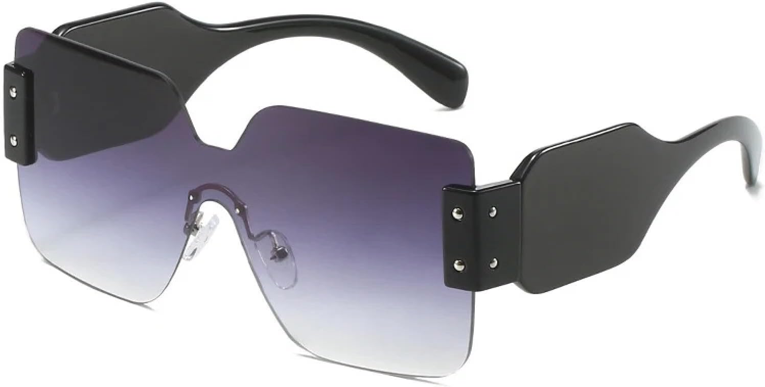 

Модные цельные солнцезащитные очки без оправы для женщин и мужчин, винтажные, с широкими дужками, в крупной оправе, для активного отдыха и вождения, с защитой от УФ-излучения UV400 TKKTLLT, Black Gradient Gray