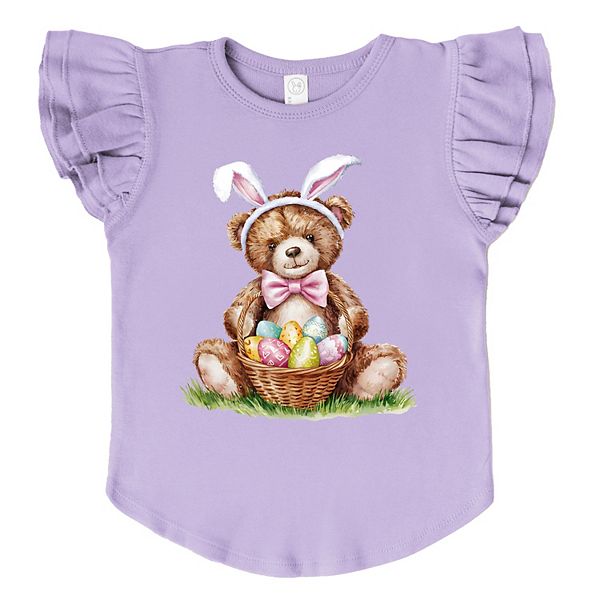 

Футболка с принтом "Пасхальная корзинка с мишкой" в технике акварели и рукавами-крылышками The Juniper Shop, Lavender