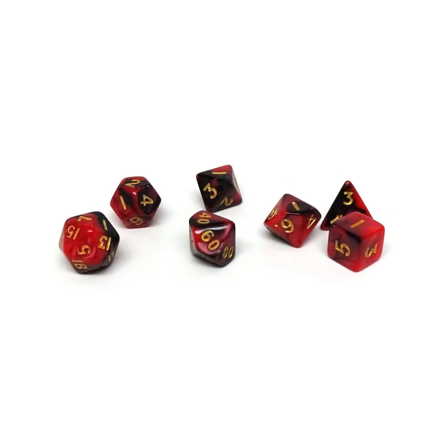 

Черно-красный водоворот с золотом (7), Dice - Mini 7 Piece Poly Sets (Easy Roller Dice)