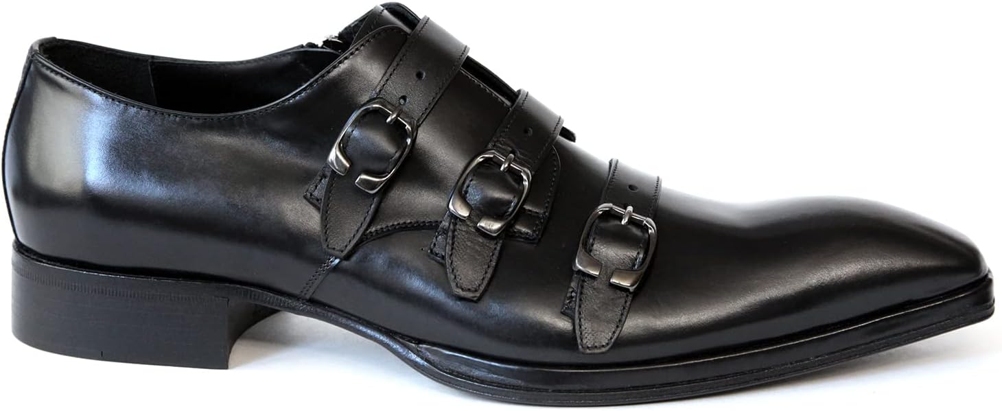 

Итальянские черные кожаные туфли Jo Ghost 1828 с молнией и 3 пряжками