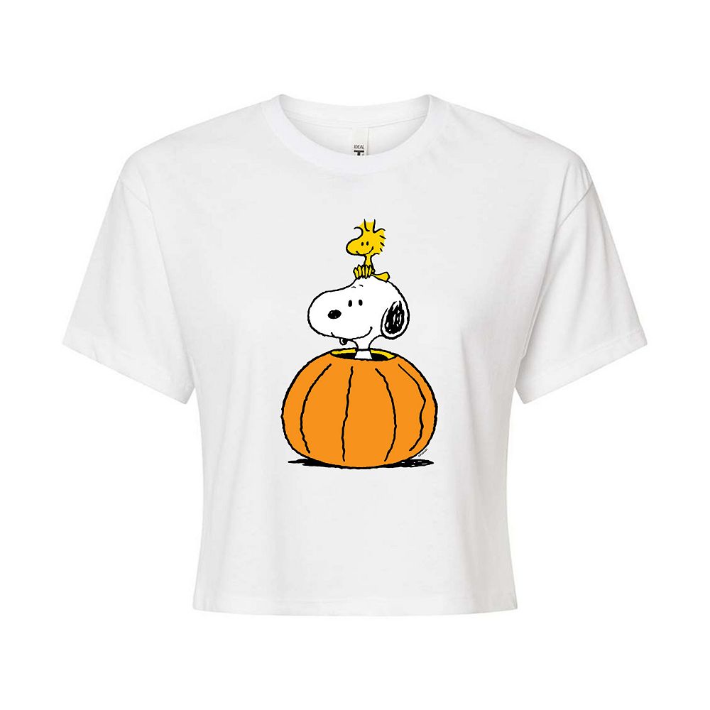 

Укороченная футболка с тыквой для подростков Peanuts Snoopy & Woodstock Licensed Character, белый