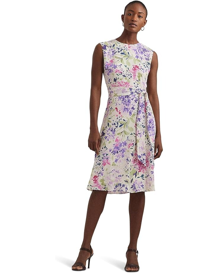 

Платье LAUREN Ralph Lauren Floral Belted Bubble Crepe, кремовый, Бежевый, Платье LAUREN Ralph Lauren Floral Belted Bubble Crepe, кремовый