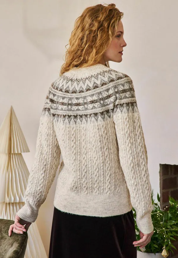 Рождественский джемпер с длинными рукавами, укороченный крой Next, Ecru Fairisle Cable Knit — фото 2