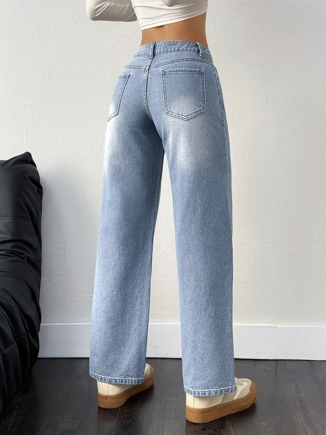 Женские классические джинсы Casual Washed Loose Straight-Leg Generic, синий — фото 3
