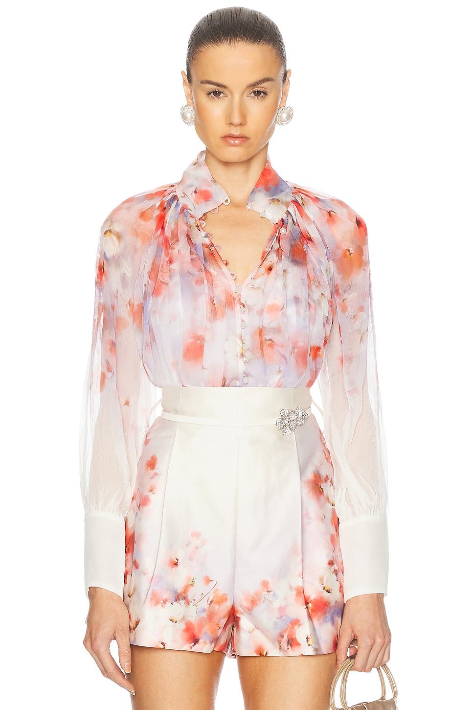 

Блуза со сборками Crush Zimmermann, цвет Scarlet Floral