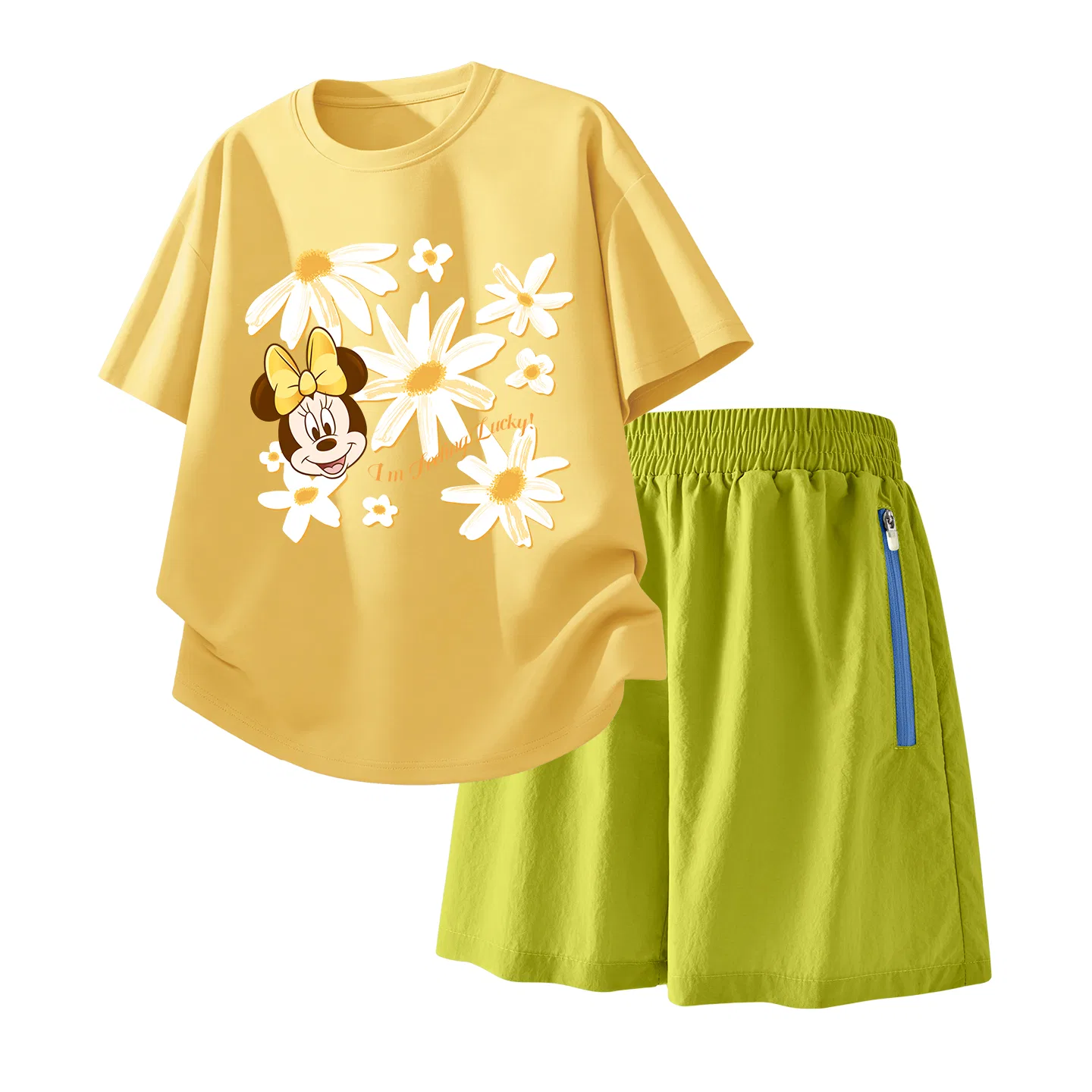 Детский спортивный костюм Casual Sportswear 2 Piece Set Disney, Di Fensheng Flower Cheese Yellow+Solid Color Camellia Green