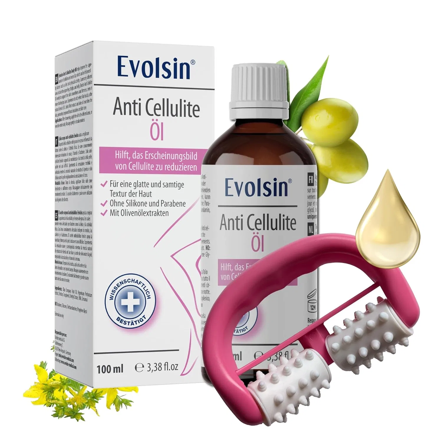 Антицеллюлитное масло Evolsin с массажным роликом, 100 мл Evolsin
