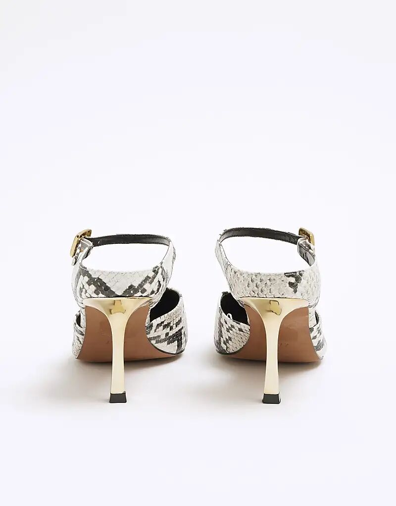 Туфли-лодочки River Island со змеиным принтом, серые - светлые — фото 4
