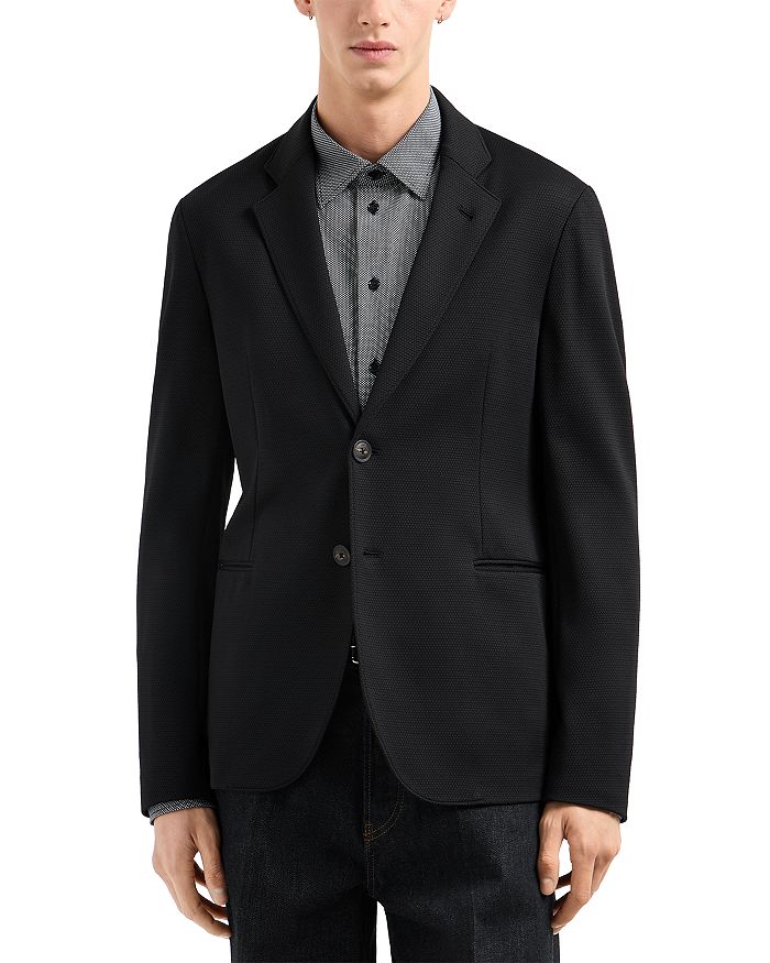 

Классический крой, эластичный трикотажный блейзер Emporio Armani, черный
