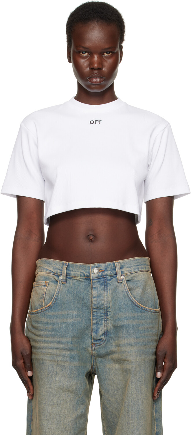 

Белая укороченная футболка с надписью «Off» Off-White