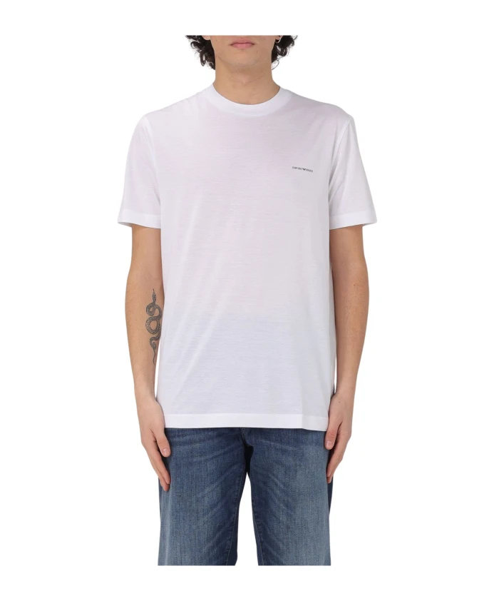 

Футболка из смесового трикотажа с добавлением лиоцелла и микрологотипом. Emporio Armani, белый