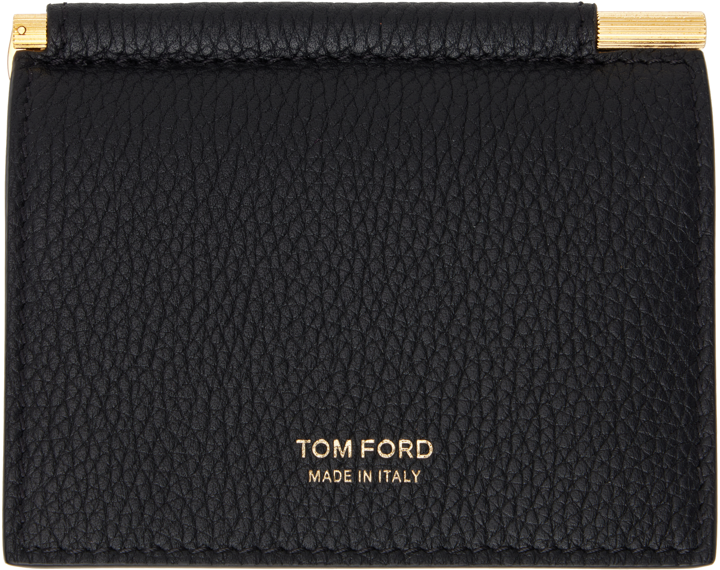 

Держатель для карточек из мелкозернистой кожи с зажимом для денег TOM FORD, черный