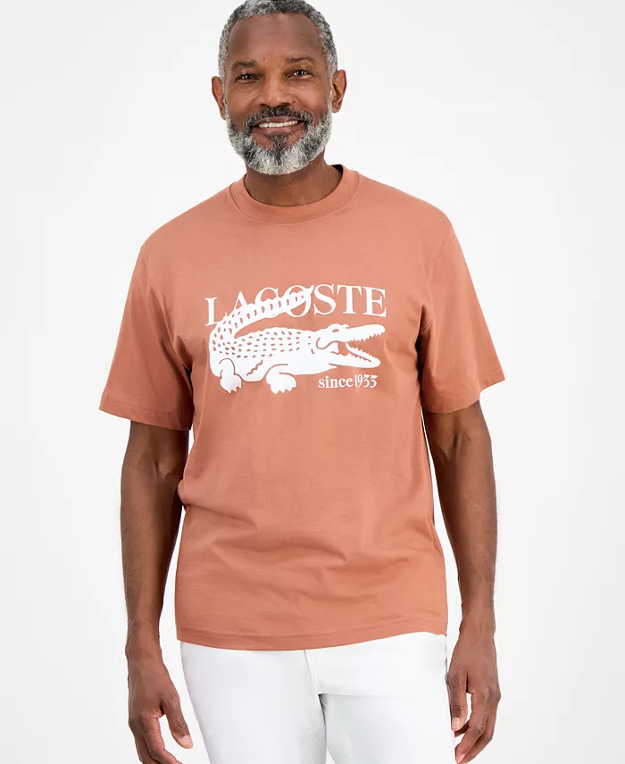 

Мужская футболка классического кроя с логотипом крокодила Lacoste, коричневый