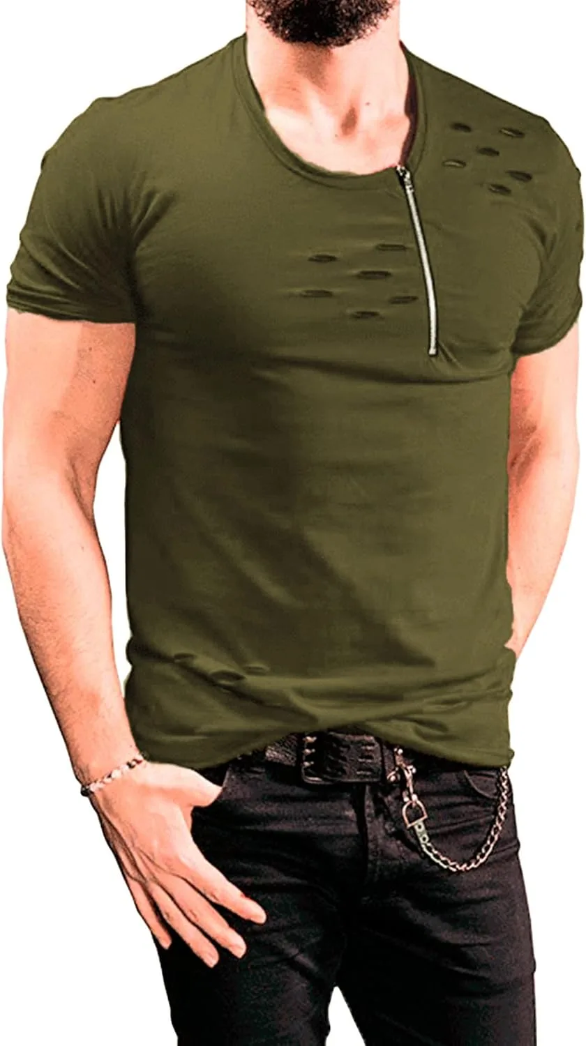 

Майифу-GJ мужская футболка с молнией и дырками в стиле хип-хоп Maiyifu-GJ