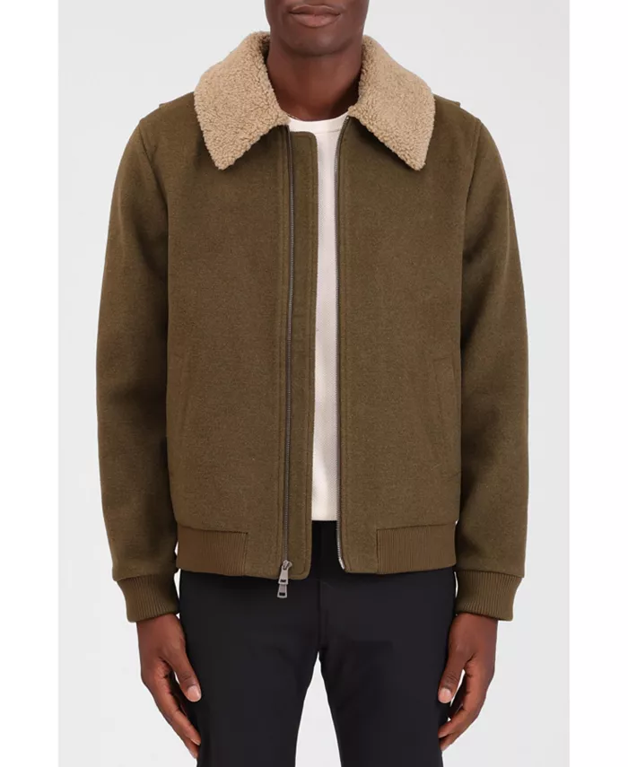 

Мужская бомбер куртка с воротником из искусственного меха из шерстяной смеси Bagatelle Homme, зеленый