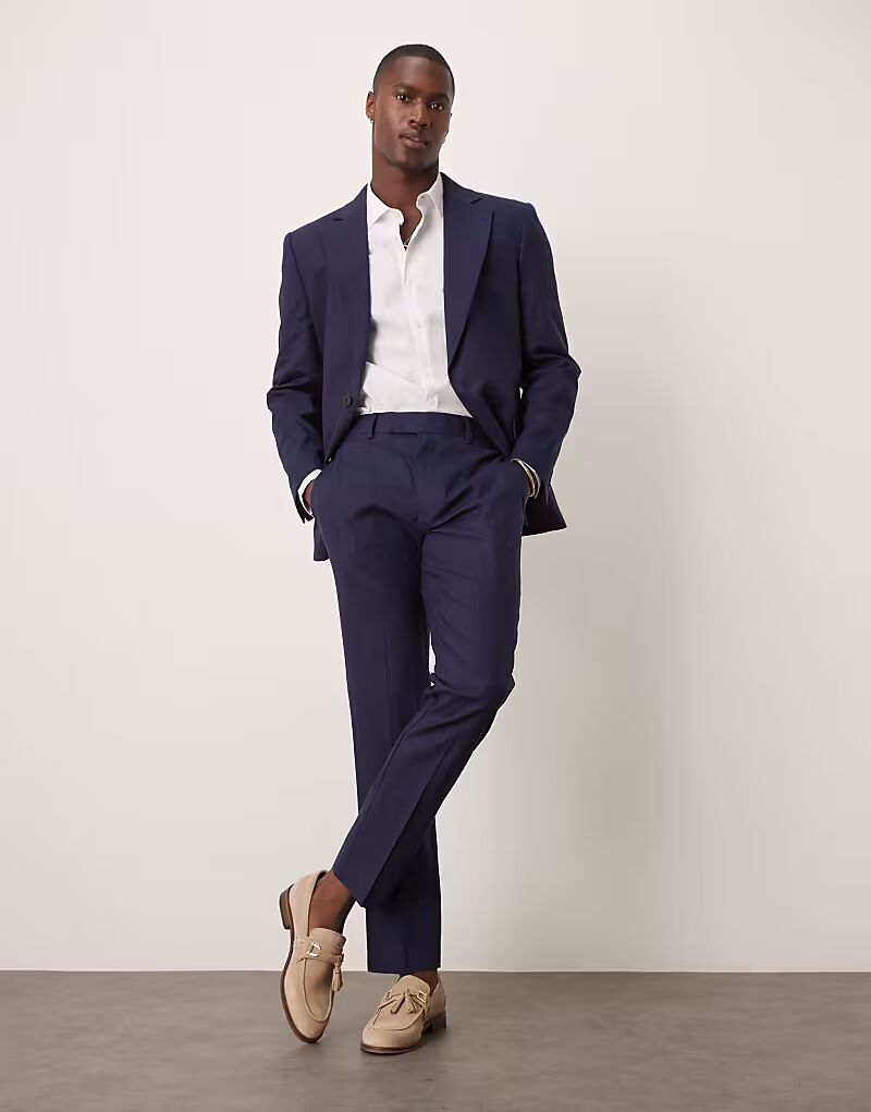 

Узкие брюки из льняной смеси темно-синего цвета Asos Design