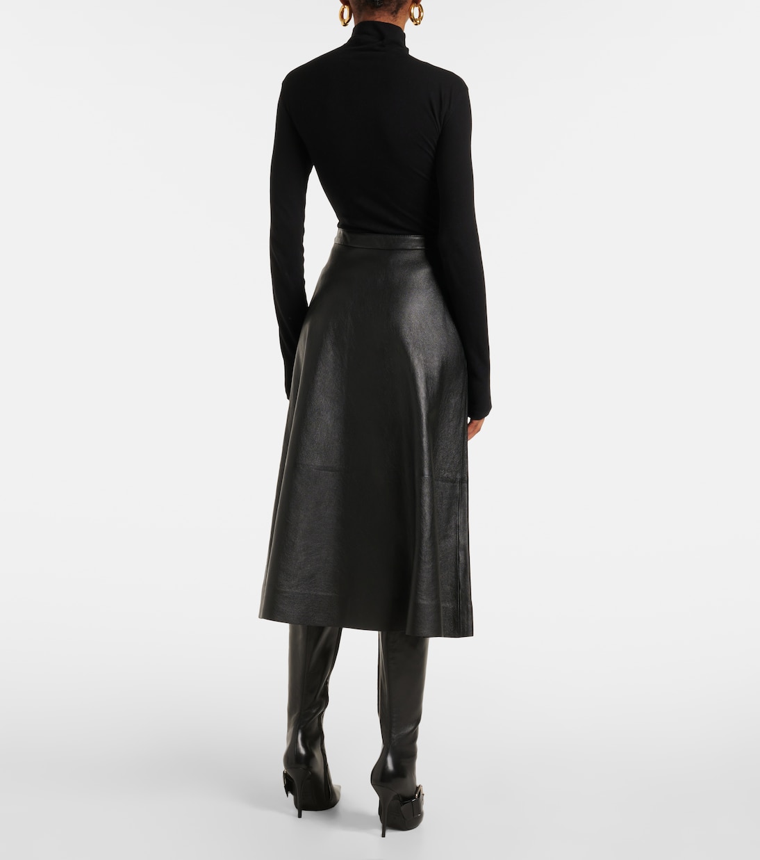 Кожаная юбка миди Balenciaga, черный — фото 3