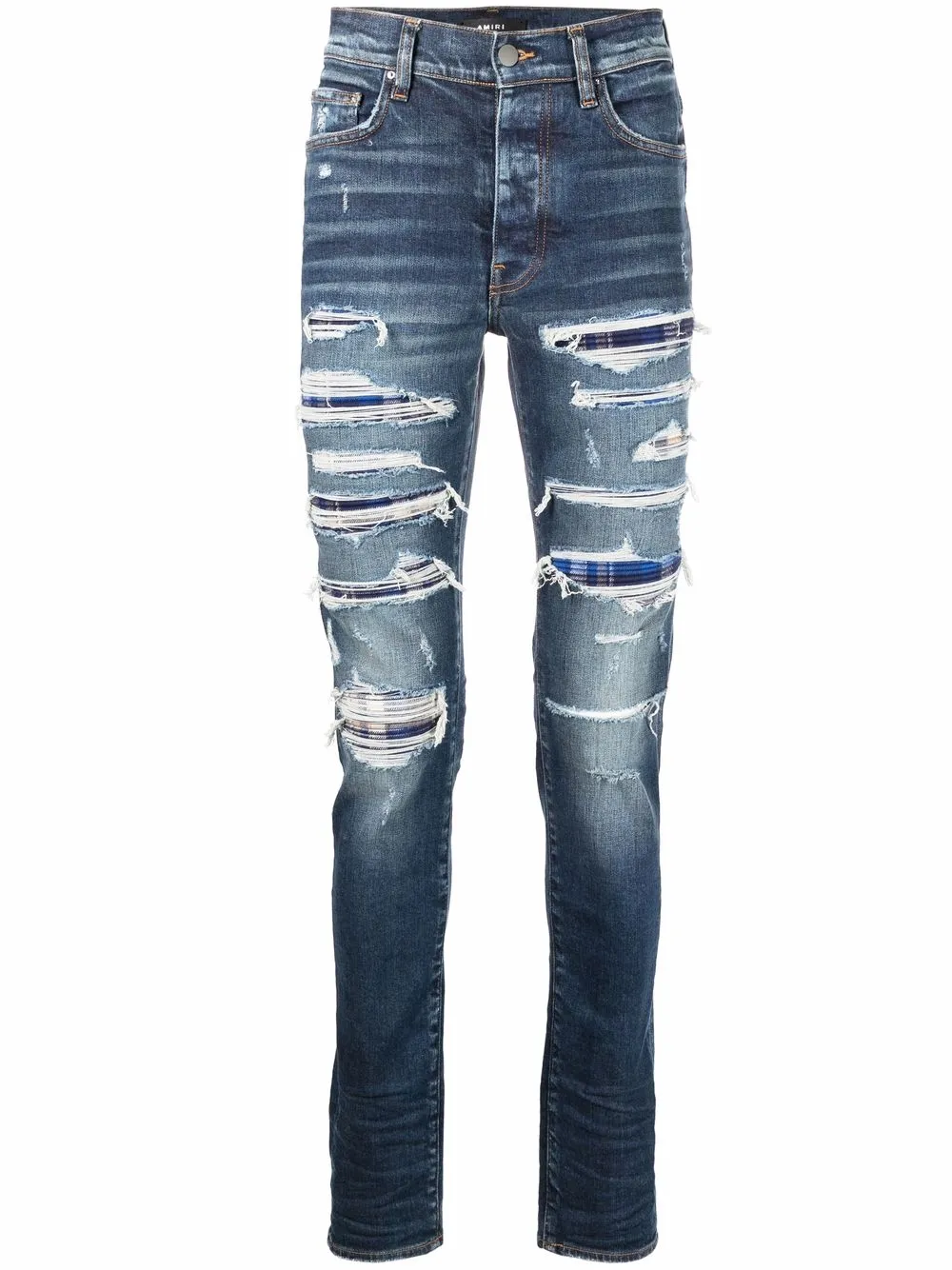 

Узкие джинсы с эффектом потертости AMIRI, синий