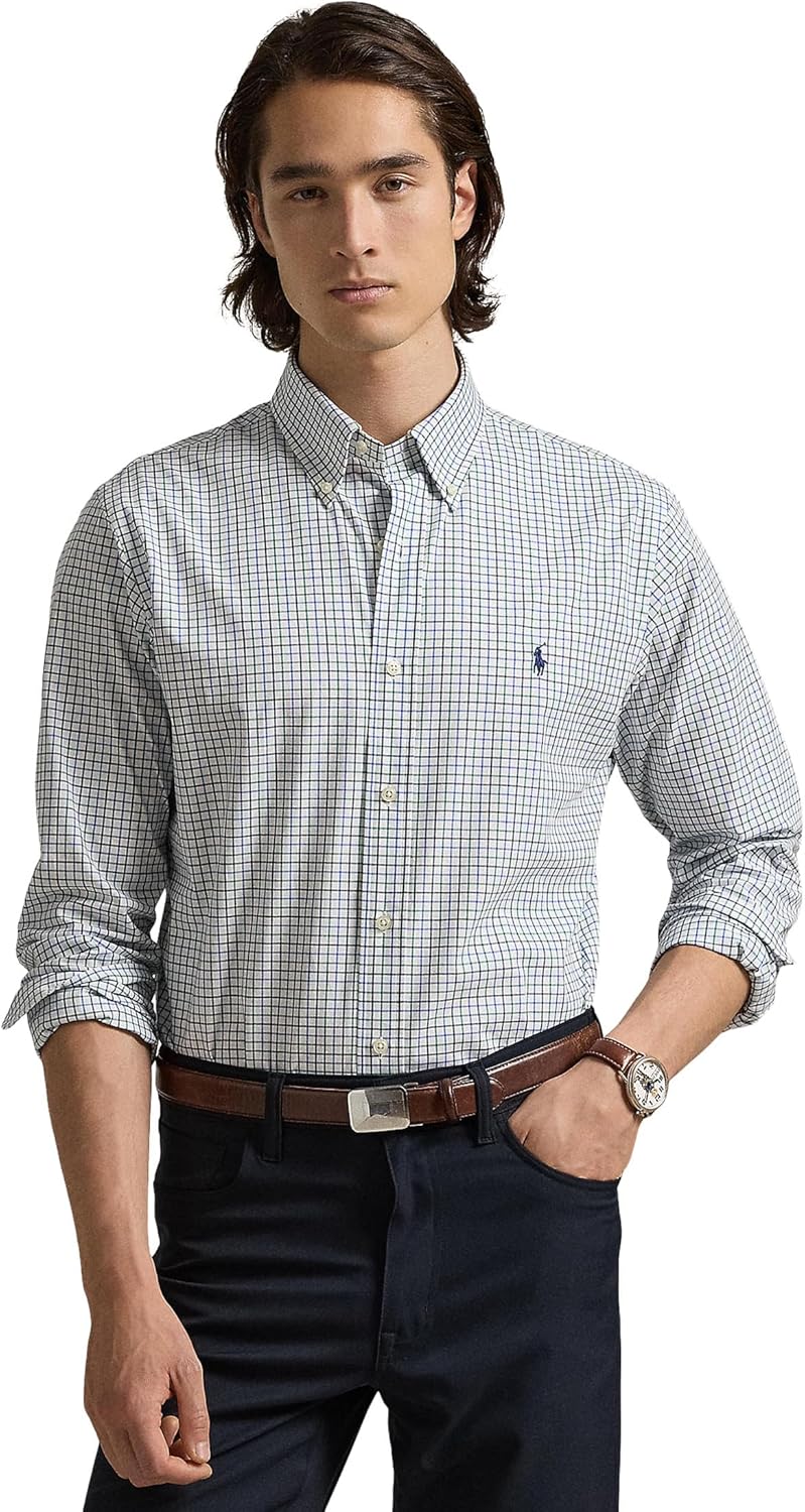 

POLO RALPH LAUREN Мужская классическая рубашка в клетку из стрейч-поплина, Blue/Green Multi