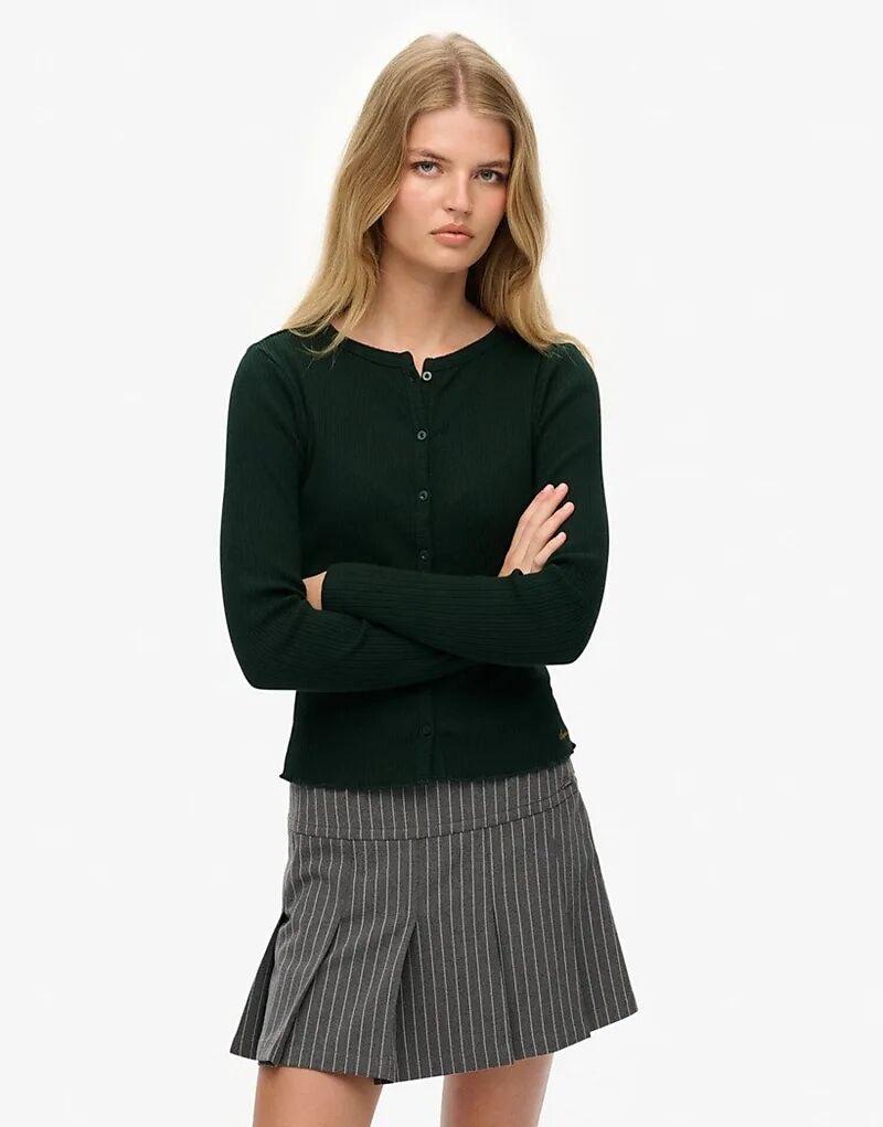 

Кардиган Superdry Athletic essentials в рубчик цвета «эмаль» зеленого цвета