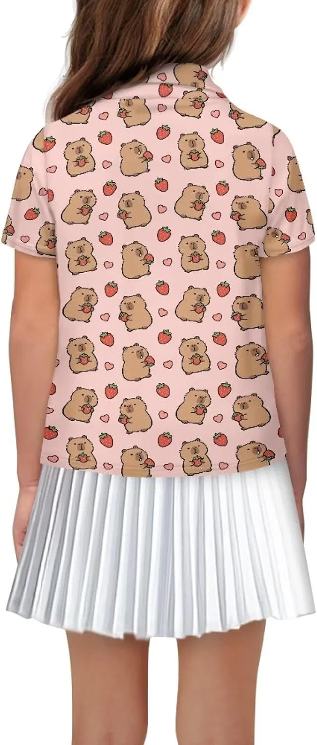 Детская поло с коротким рукавом, влагоотводящая, Cndexd, Capybara Strawberry-2 — фото 2