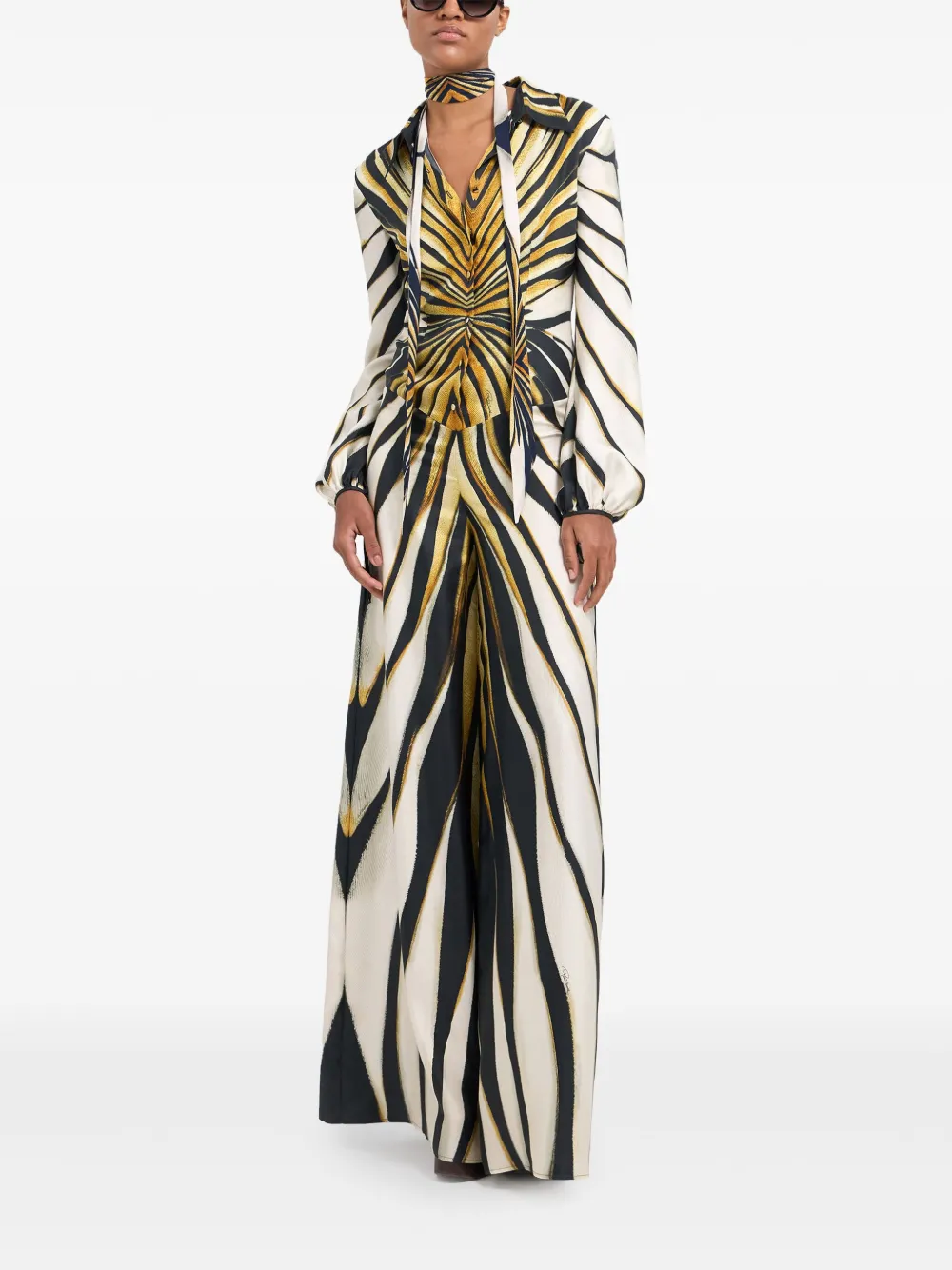 Шелковый комбинезон с принтом Ray of Gold Roberto Cavalli, нейтральный — фото 2