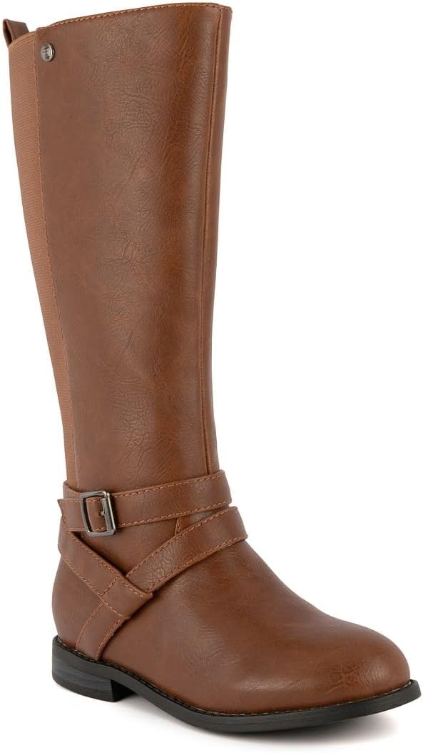 

Детские модные сапоги LONDON FOG для девочек Brooke до колена с молнией и модной пряжкой, Cognac