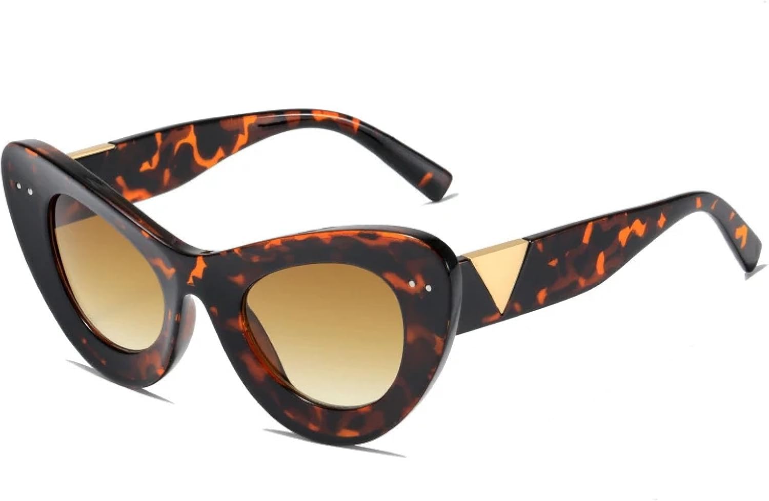 

Ретро-солнцезащитные очки «кошачий глаз» для женщин, модные очки с заклепками и прозрачными линзами, модные солнцезащитные очки для мужчин с защитой от УФ-излучения UV400 WNCKSQ, Leopard Tea Gradient