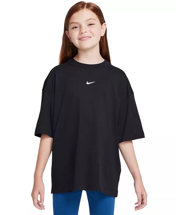 

Спортивная одежда для больших девочек, хлопковая футболка оверсайз Nike, черный