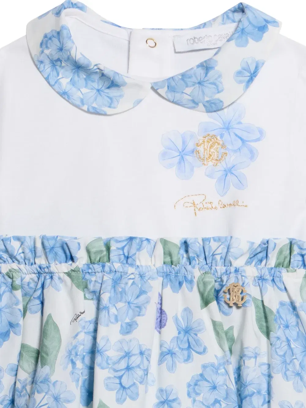 Платье с цветочным принтом и воротником Питер Пэн Roberto Cavalli Junior, белый — фото 3