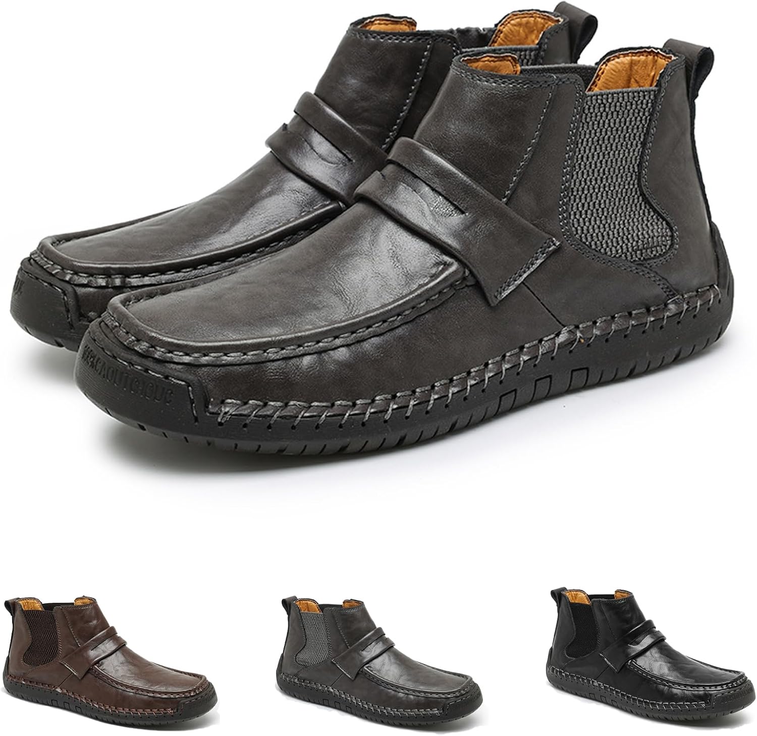 

Мужские модные кожаные ботинки на платье, слипоны, повседневные лоферы, стильные и удобные шнурованные ботинки для походов Aqixidx, серый