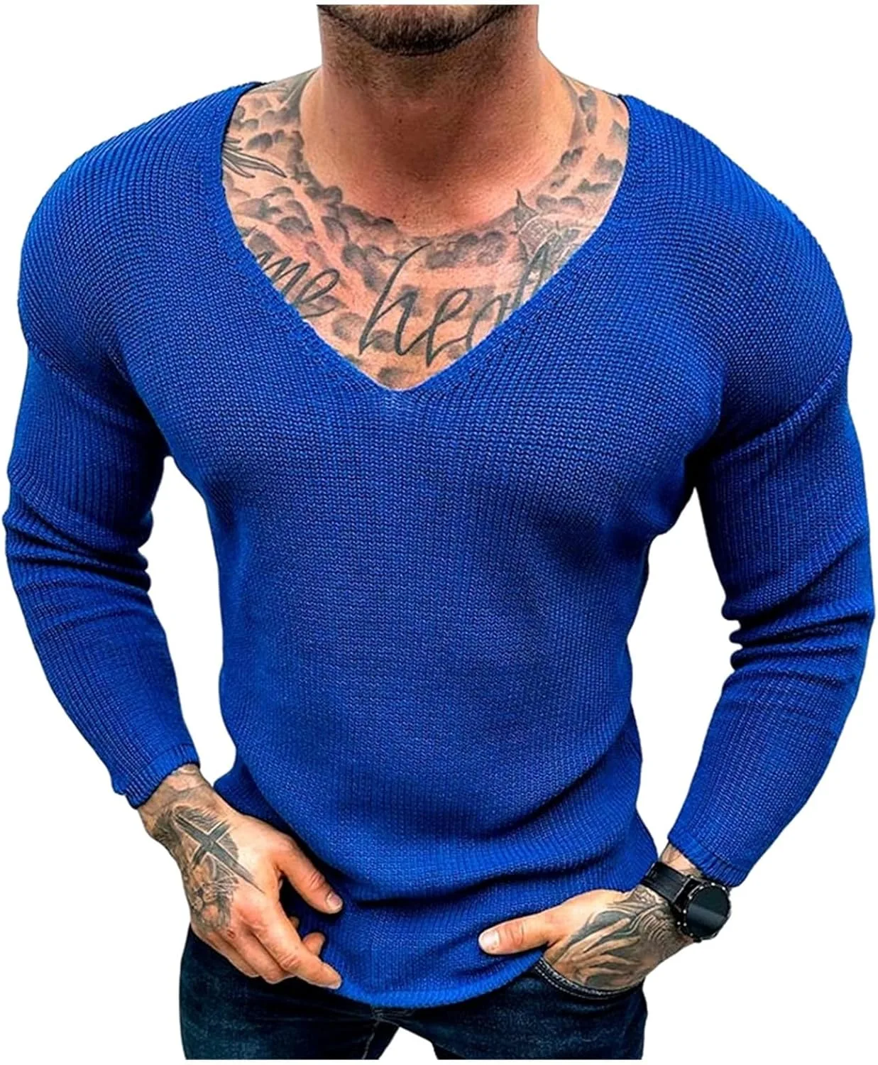 

Evzosrz мужской вязаный свитер готический ретро с глубоким V-образным вырезом и длинными рукавами