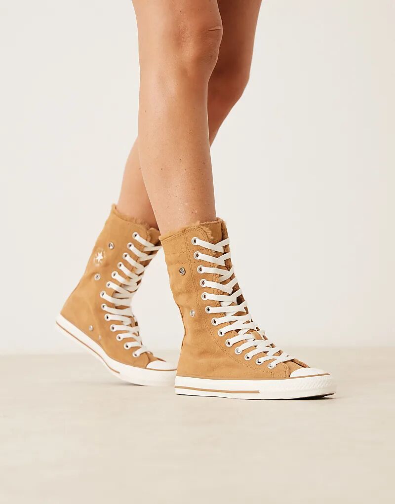 Кроссовки Converse Chuck Taylor All Star с застежкой-молнией и искусственным мехом, коричневые — фото 2