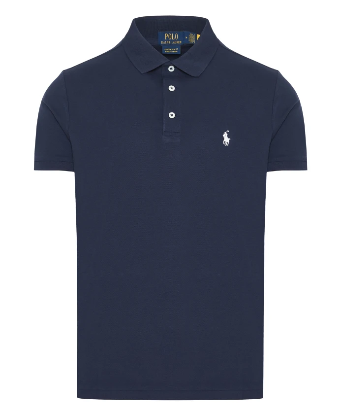 

Эластичная хлопковая сетчатая ткань, поло приталенного кроя. Polo Ralph Lauren, синий