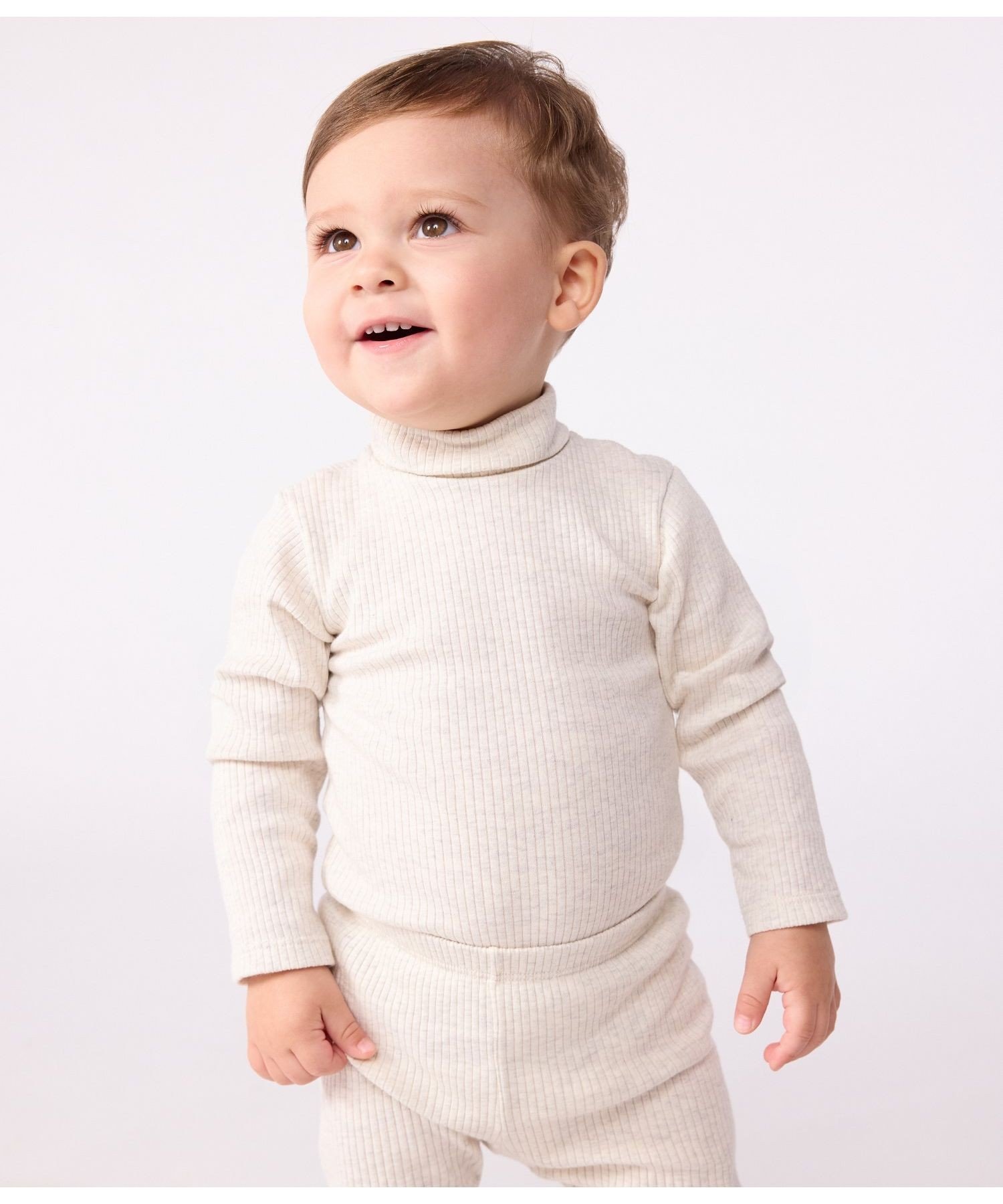 Платье с длинными рукавами и воротником PETIT BATEAU, Beige — фото 3