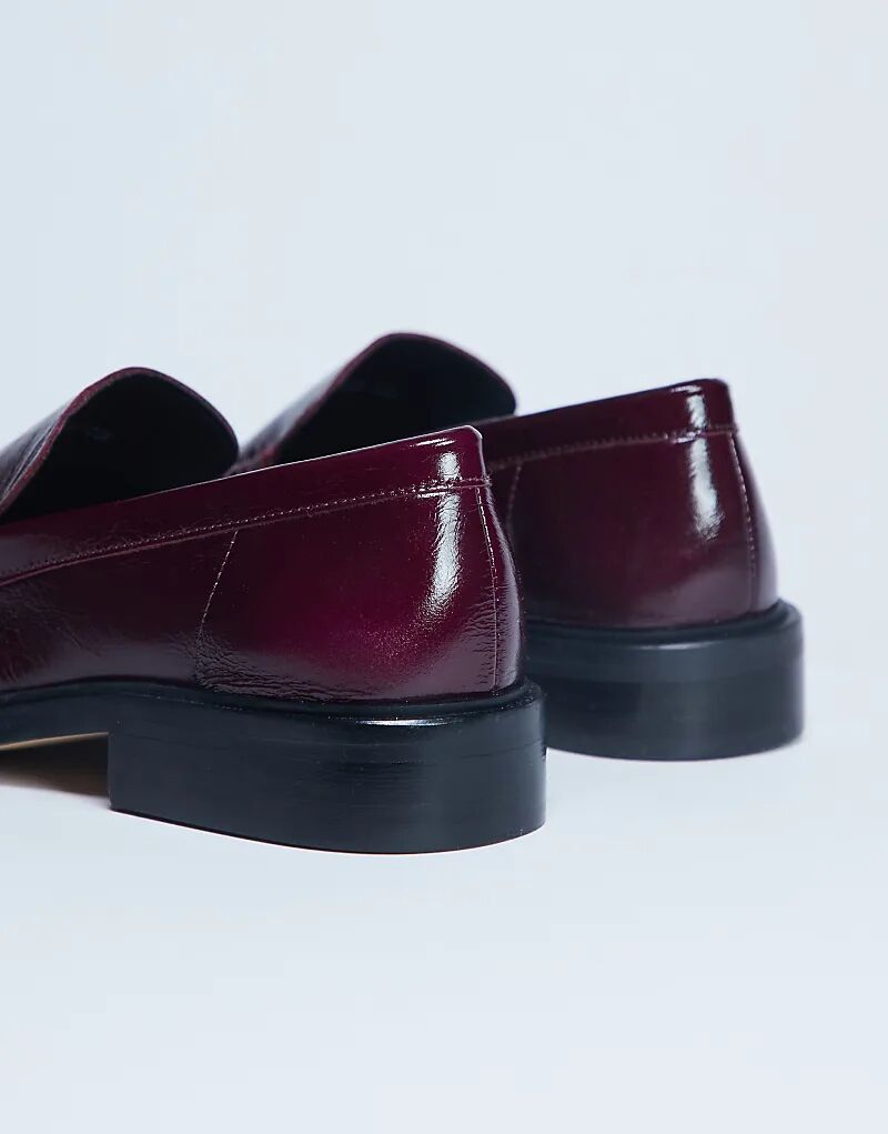 Лоферы Topshop Premium Clover из натуральной кожи с рюшами бордового цвета — фото 4