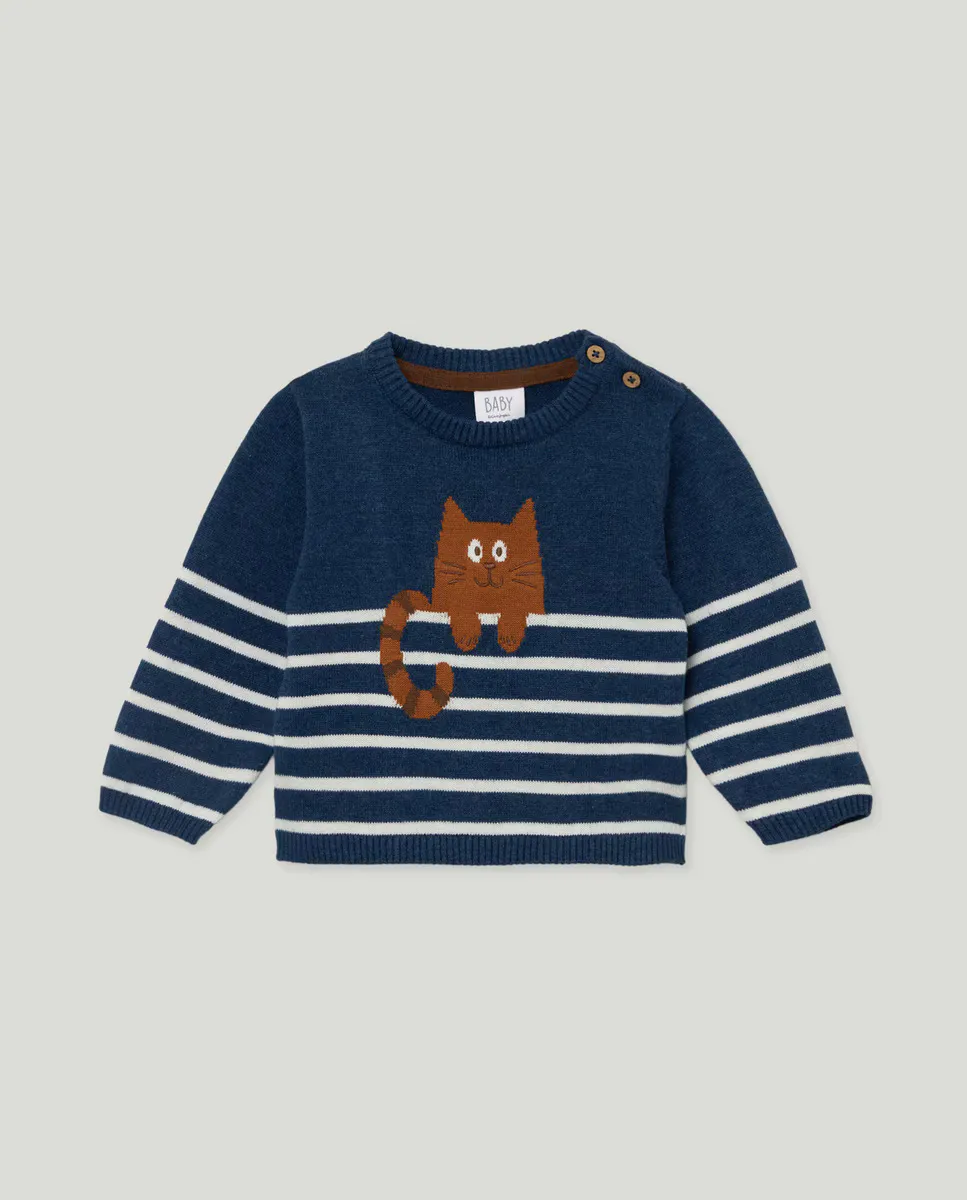 

Детский джемпер интарсия с фантазийными полосками Baby El Corte Inglés, темно-синий