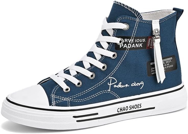 

Мужские высокие кеды из канвы, повседневные прогулочные и скейт кроссовки для мужчин, модные стильные удобные туфли с мягкой подошвой, шнуровкой, повседневные и универсальные Hhhchpm, синий