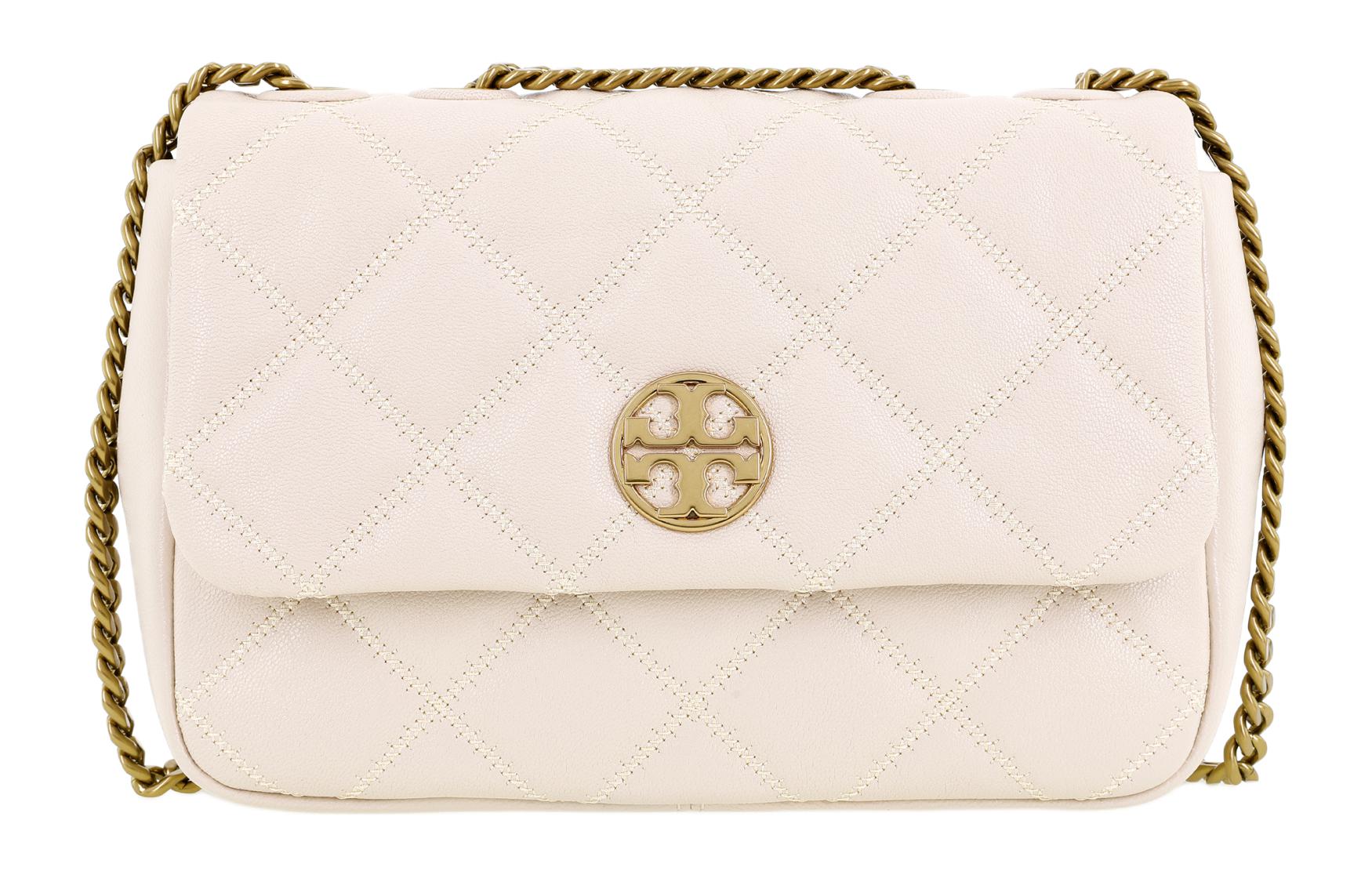 

Сумка-мессенджер Tory Burch TB-Willa из кожи Brie Cheese White квадратная объемная маленькая на плечо