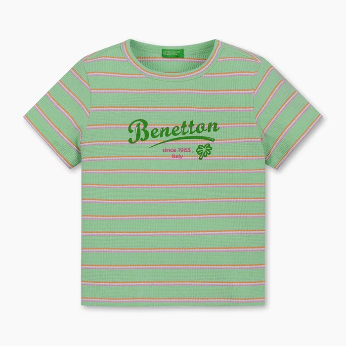 Детская мятная футболка в вафельную полоску от Benetton Kids