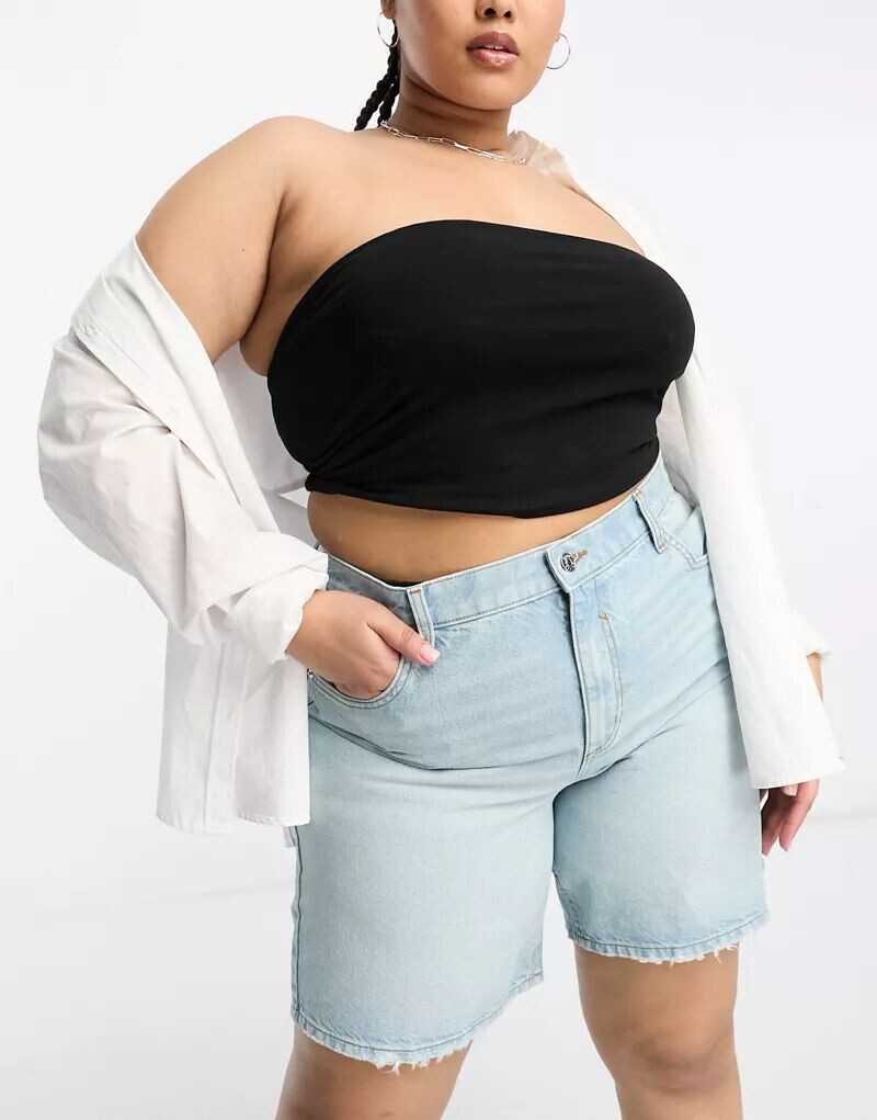 

Голубые джинсовые шорты-бермуды с потертым краем ASOS DESIGN Curve