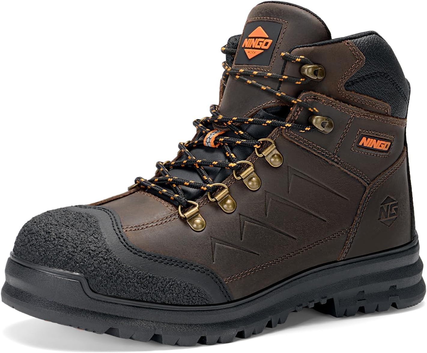 

Мужские ботинки NINGO с стальным носком, из цельнозернистой кожи, маслостойкие и противоскользящие, проколоустойчивые с дышащей подкладкой, антистатические, мужские безопасные ботинки для промышленности и складов, коричневый