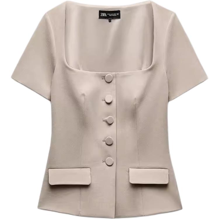 

ZARA Футболка женская, обычная, темно-бежевая