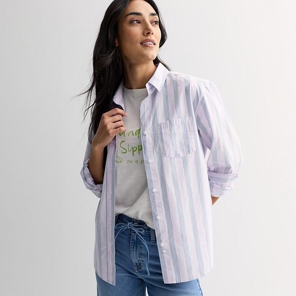 

Повседневная рубашка на пуговицах Petite Sonoma Goods For Life, Purple Grey Stripe