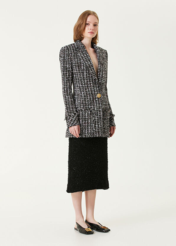 Твидовая фактурная юбка миди Balenciaga, черный