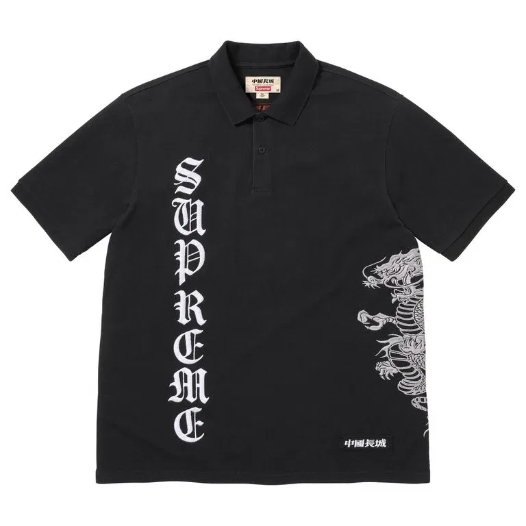 Поло унисекс The Great China Wall Dragon, SS26 WEEK6 Supreme, Black
