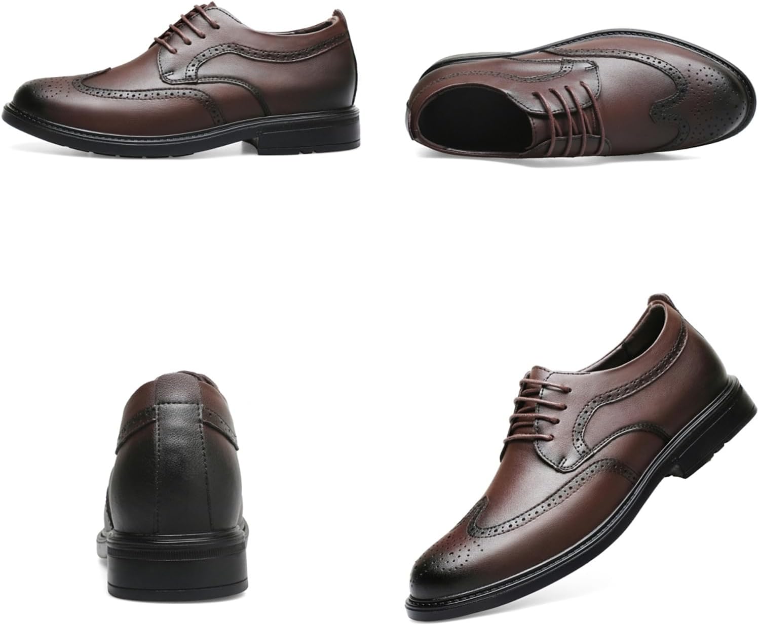 Мужские туфли оксфорды Brogue Wingtip из натуральной кожи с шнуровкой, легкие, мягкая кожа верх, декоративные перфорации, низкий каблук, туфли для офиса, бизнеса, свадьбы и вечеринок Psieicwm, коричневый — фото 2